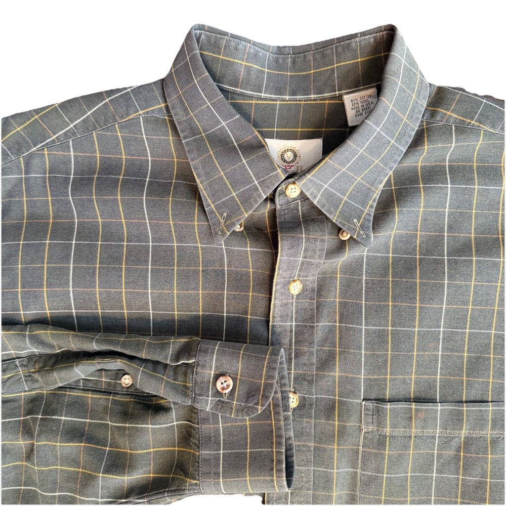 Viyella Men's XL Grey Plaid Cotton Wool Blend Button Down Long Sleeve Shirt READ